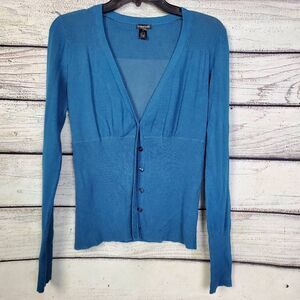 Maurices Medium Blue Button Front Ribbed Cardigan Long Sleeve Stretch Knit